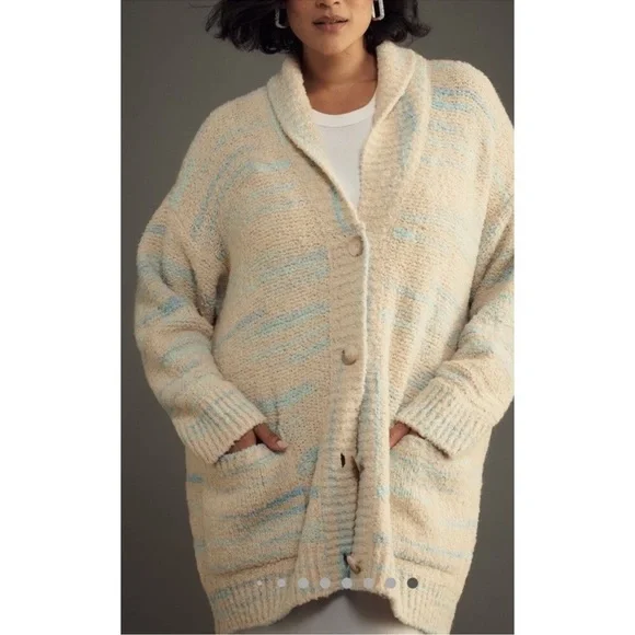 NWT Anthropologie Pilcro Beige and Blue Oversized Cardigan Sweater w/ Pockets - Picture 5 of 11